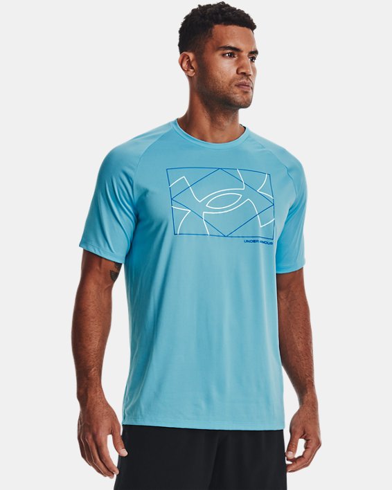 Men's UA Tech™ 2.0 Boxed Logo Short Sleeve in Blue image number 0